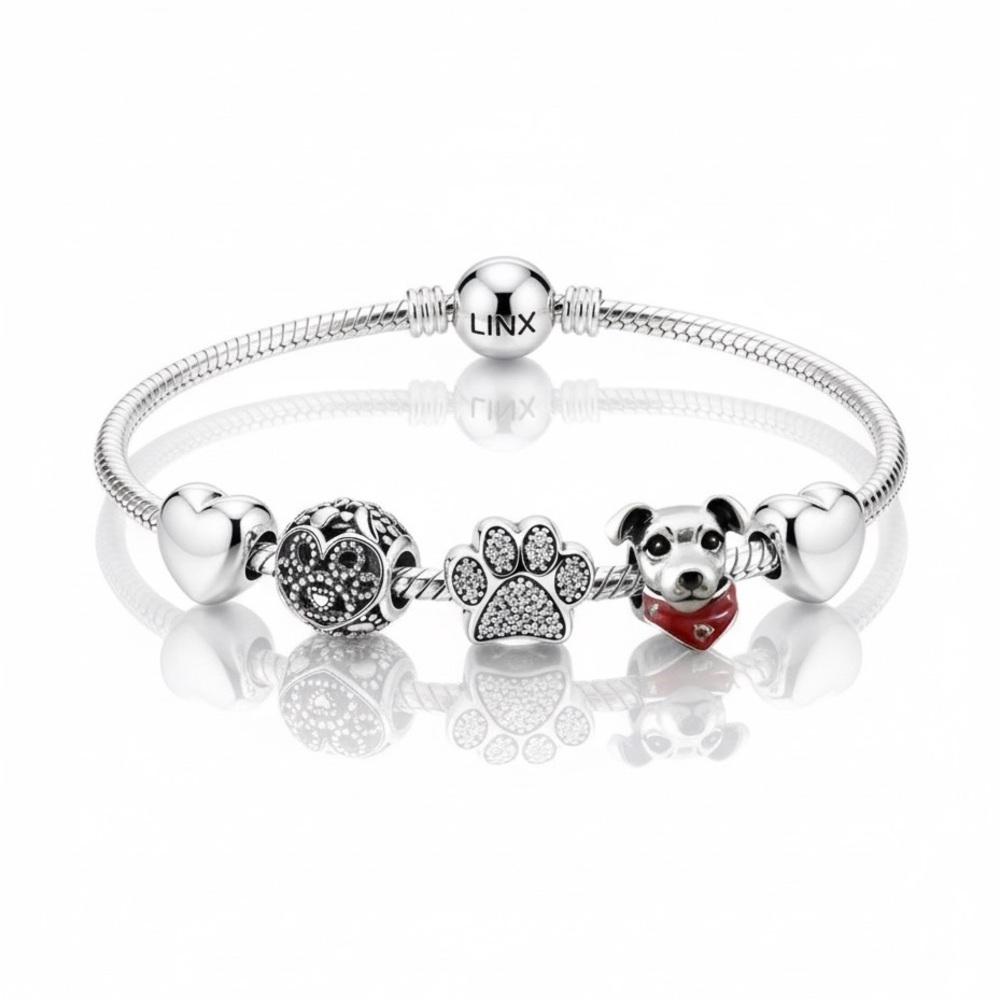 Linx Snake Chain Bracelet with Jack Russell Terrier Themed Charms